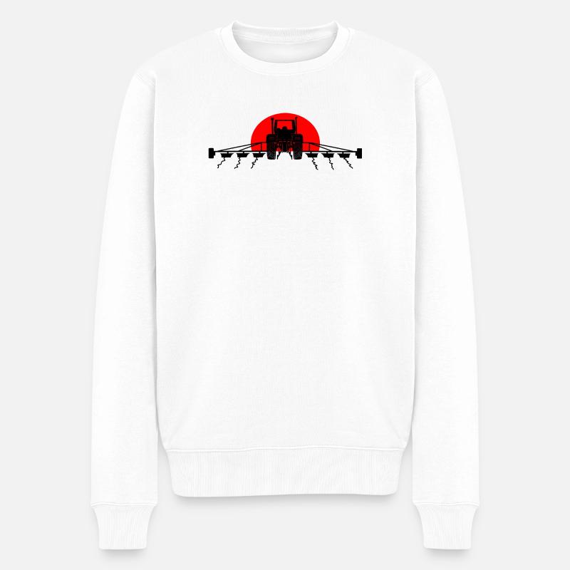 Coucher de soleil sur le tracteur - Pull Premium bio Homme - blanc