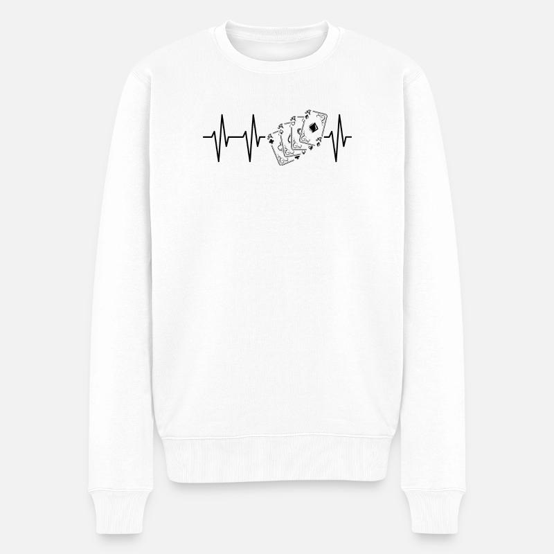 puls karten herzschlag Spielkarten poker skat icon - Männer Premium Bio Pullover - Weiß