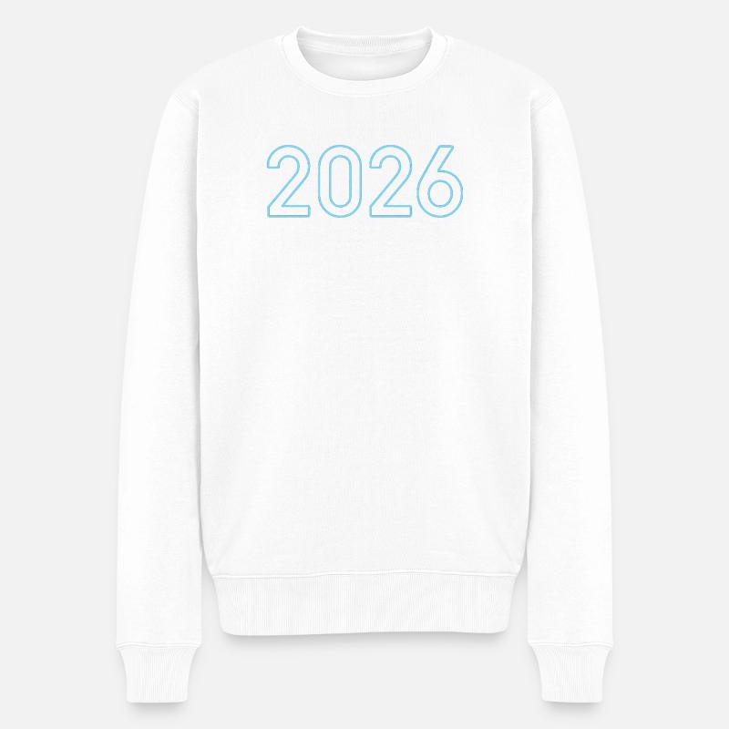 Abstrakter Jahreszahlen-Druck 2026 - Männer Premium Bio Pullover - Weiß