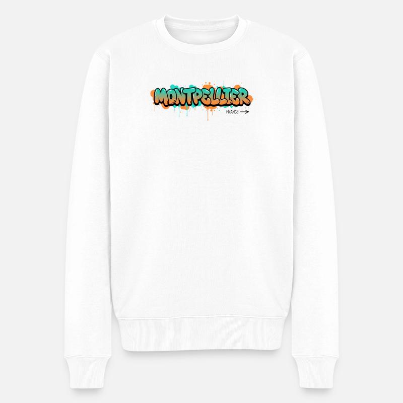 Graffiti-Stil Montpelllier Stadtname Design - Männer Premium Bio Pullover - Weiß