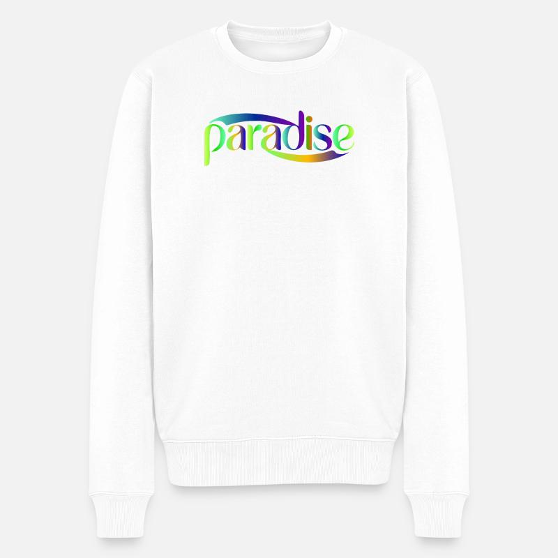 Paradise Rainbow Skriptdesign - Männer Premium Bio Pullover - Weiß