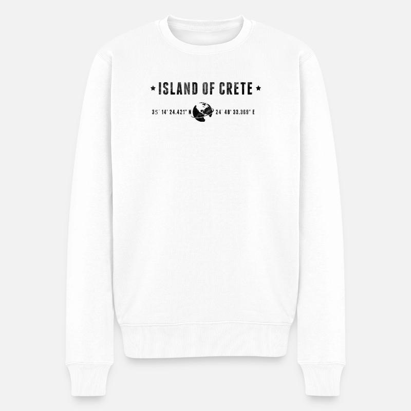 Crète Coordonnées Géographiques Stylisées - Pull Premium bio Homme - blanc
