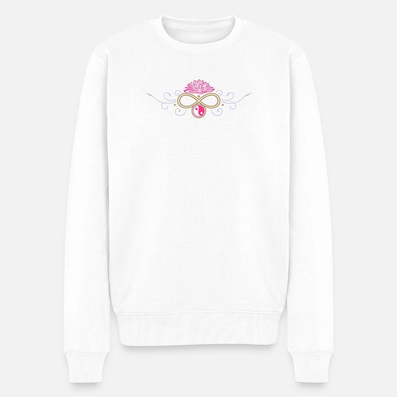 Lotus Ornament mit Yin und Yang Symbol - Männer Premium Bio Pullover - Weiß
