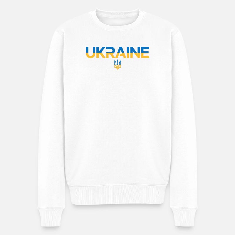 Drapeau de l’Ukraine Trident Emblem Art - Pull Premium bio Homme - blanc