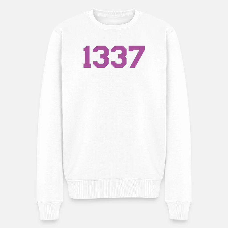 1337 Pink - Männer Premium Bio Pullover - Weiß
