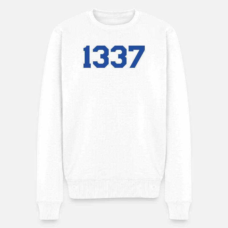 1337 – Conception en texte bleu - Pull Premium bio Homme - blanc