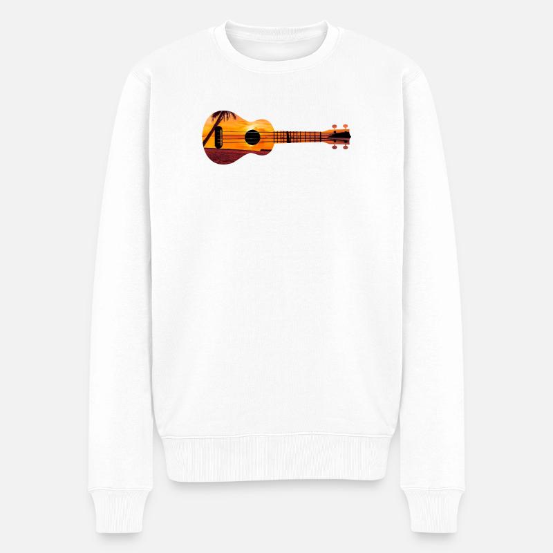 Hawaiian Ukulele Uke Beach Sunset - Männer Premium Bio Pullover - Weiß
