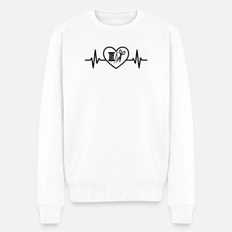 Nähen Garnrolle Nadel Schere Herz - Männer Premium Bio Pullover - Weiß