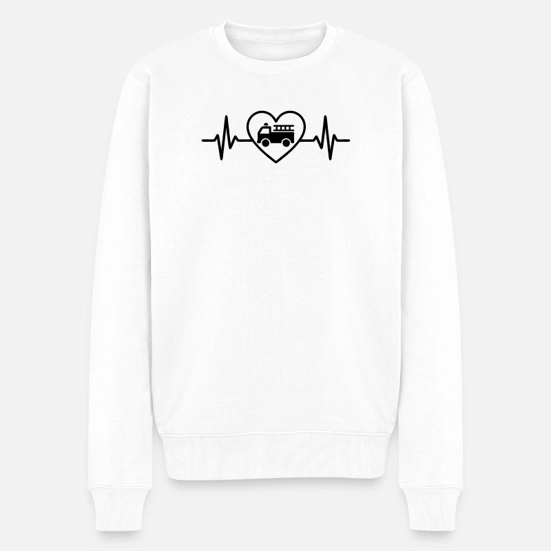 Feuerwehr Feuerwehrauto Herz - Männer Premium Bio Pullover - Weiß