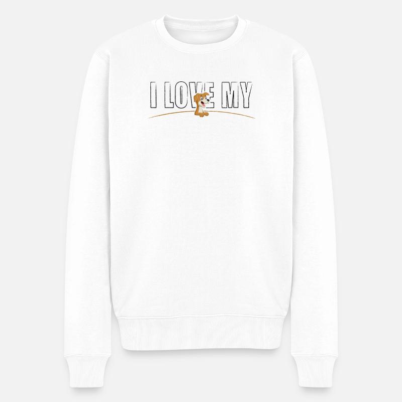 I love my Dog - Männer Premium Bio Pullover - Weiß