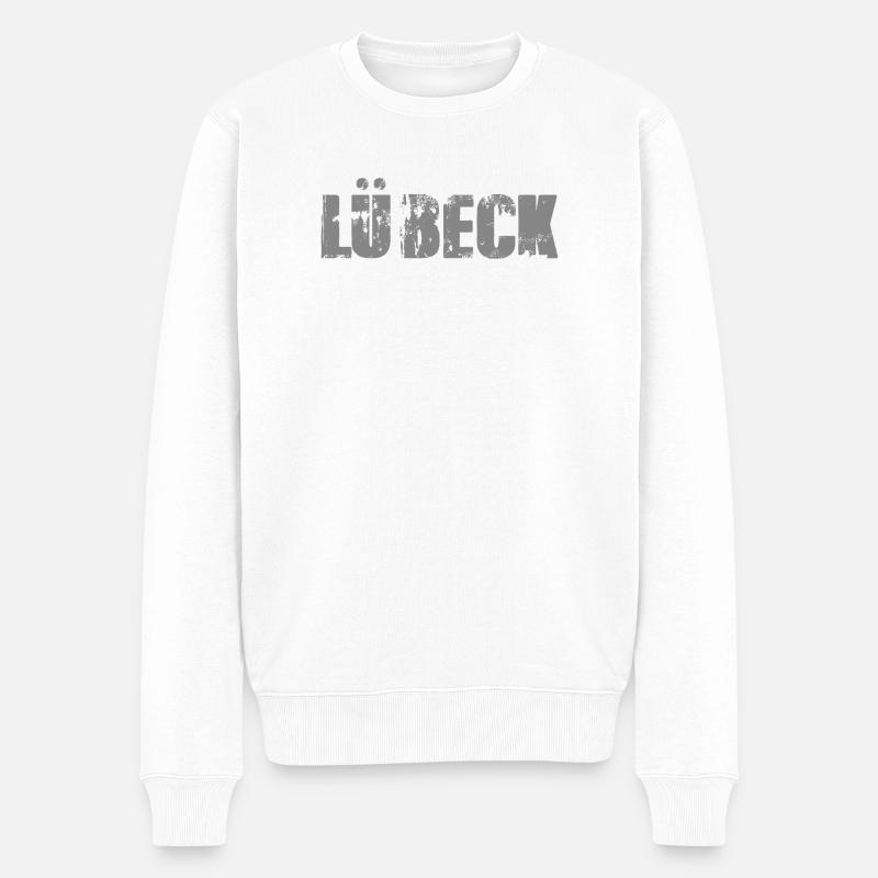 Lübeck Distressed Wortmarke - Männer Premium Bio Pullover - Weiß