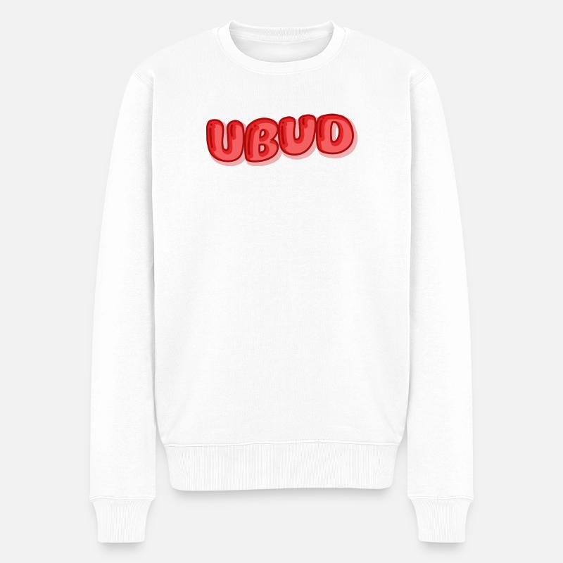 Ubud Bubble Schrift Design - Männer Premium Bio Pullover - Weiß