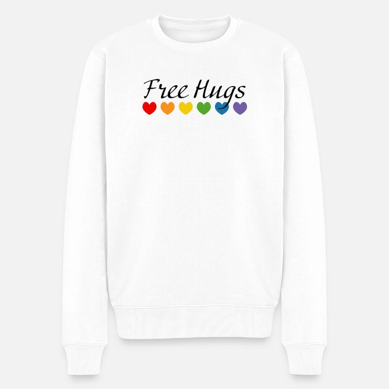 Rainbow Hearts Free Hugs noir - Pull Premium bio Homme - blanc