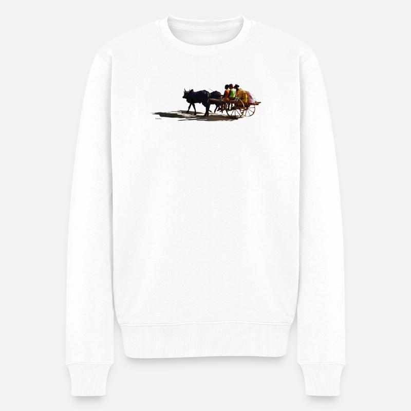 Afrikanische Eselkutsche und Passagiere - Männer Premium Bio Pullover - Weiß