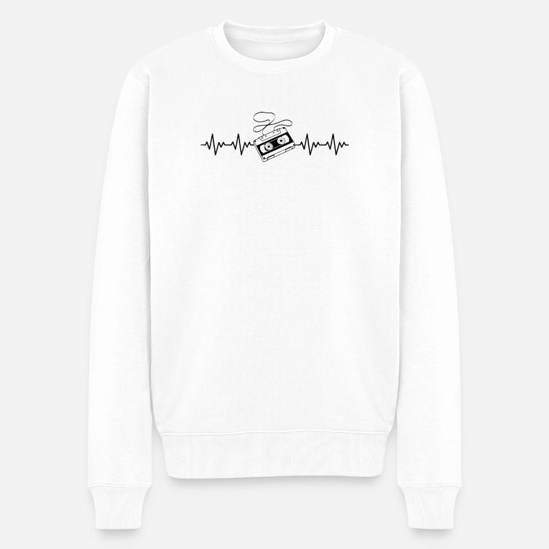 Cassette Retro ECG Heartbeat - Pull Premium bio Homme - blanc