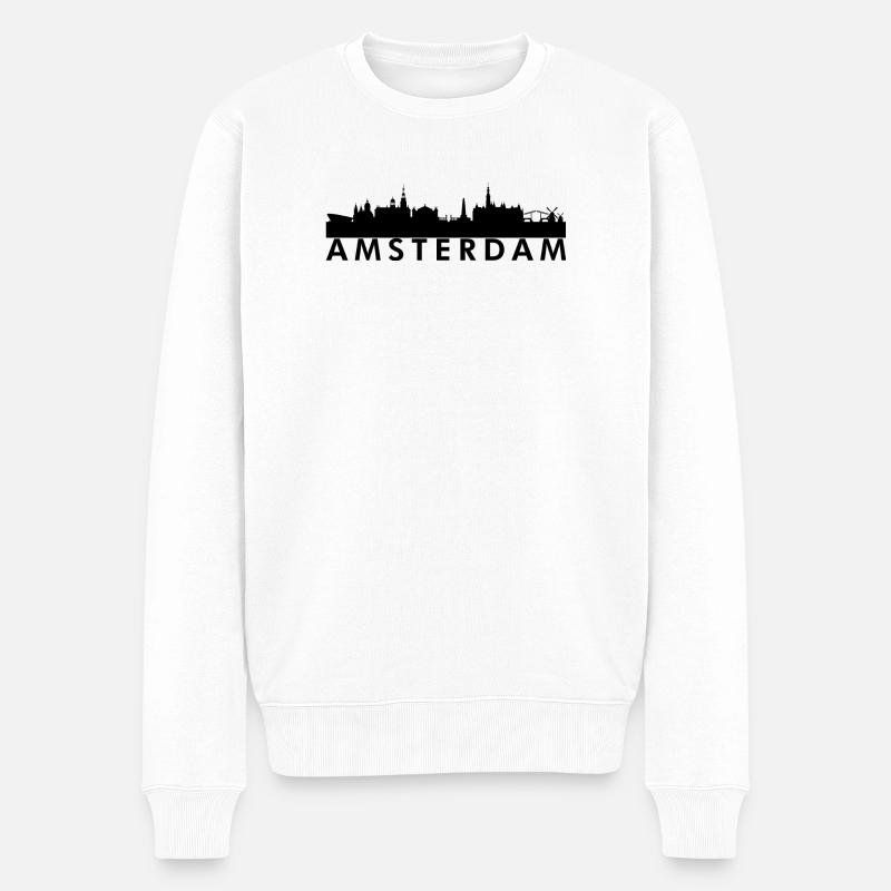 Amsterdam Skyline Silhouette Design - Männer Premium Bio Pullover - Weiß