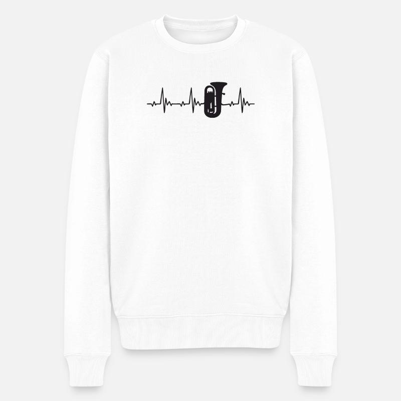 Tuba Heartbeat Frequenz Puls EKG - Männer Premium Bio Pullover - Weiß