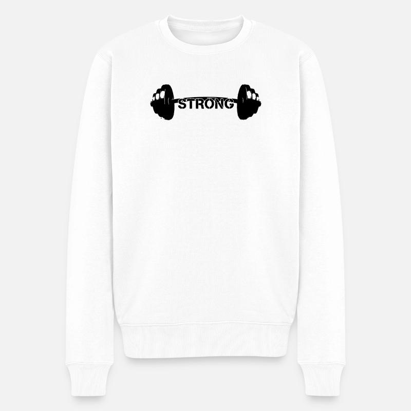 Hantel Strong Gewichte Gym - Männer Premium Bio Pullover - Weiß