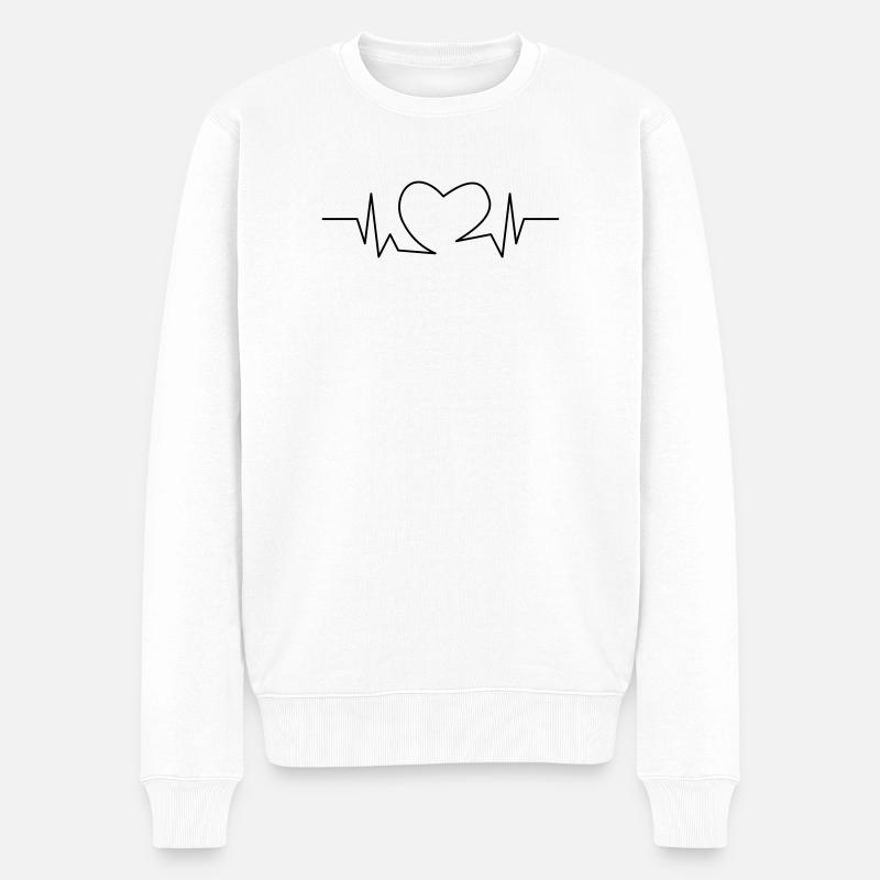 Herzschlag Herz - Männer Premium Bio Pullover - Weiß
