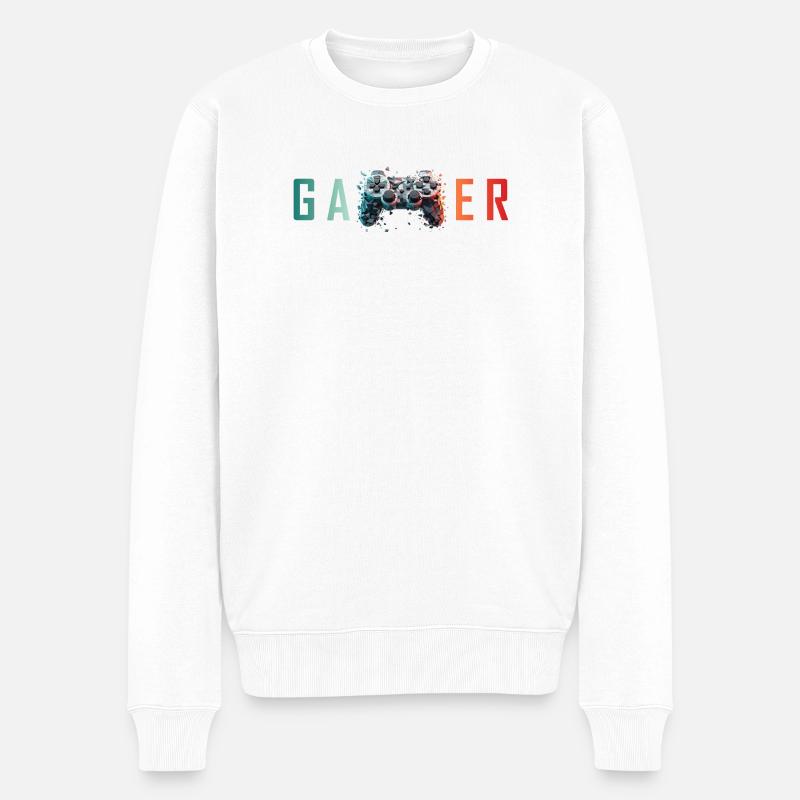 Gamer Explodierender Controller – Design - Männer Premium Bio Pullover - Weiß