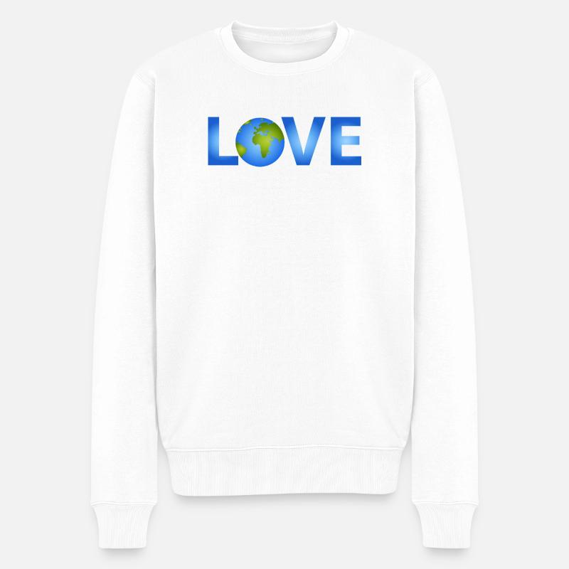 Blauer Planet Erde im LOVE-Schriftzug - Männer Premium Bio Pullover - Weiß