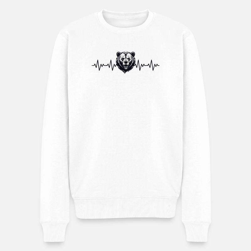 Bär EKG Herzschlag - Männer Premium Bio Pullover - Weiß