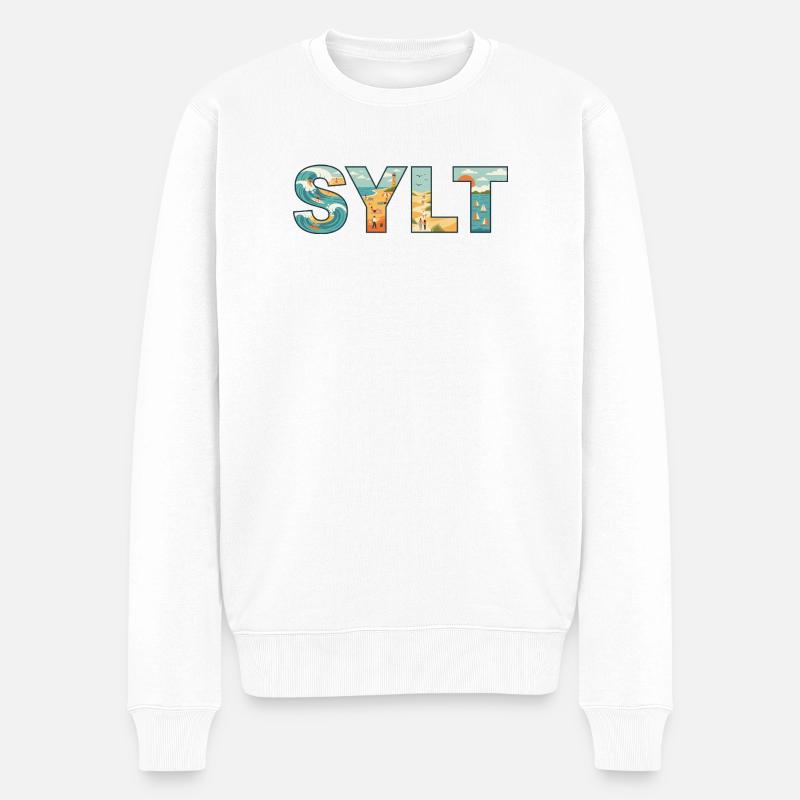 SYLT – Inselleben im Buchstaben-Design - Männer Premium Bio Pullover - Weiß