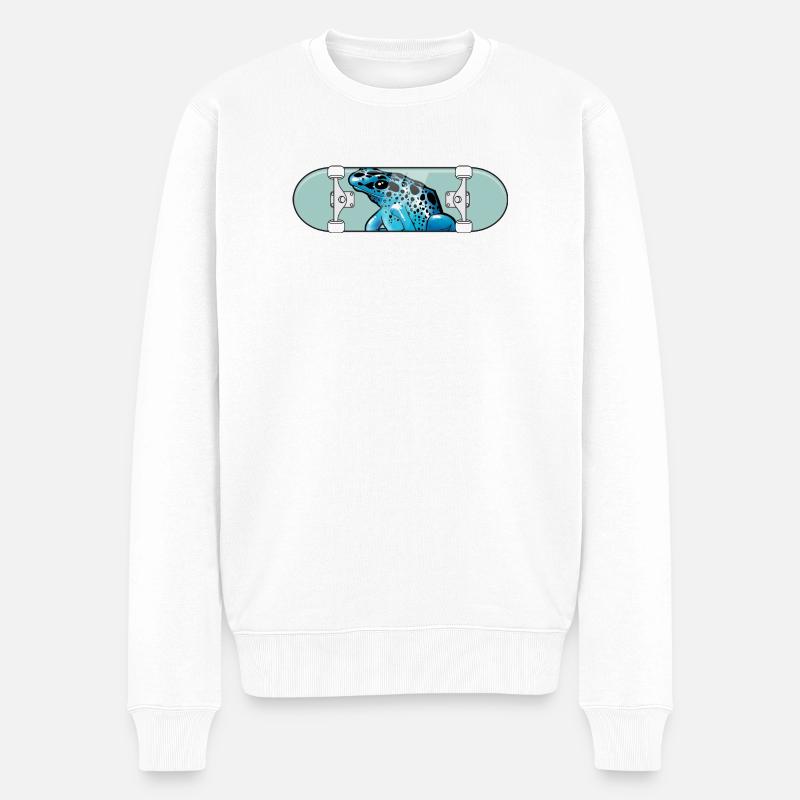 Grenouille bleue sur skateboard - Pull Premium bio Homme - blanc