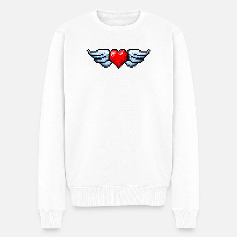 Cœur ailé rétro pixel art - Pull Premium bio Homme - blanc