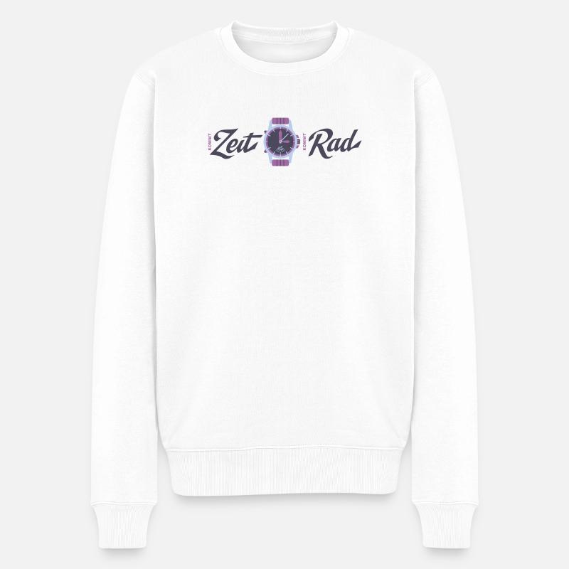 ZeitRad Uhr mit Fahrrad-Grafik - Männer Premium Bio Pullover - Weiß