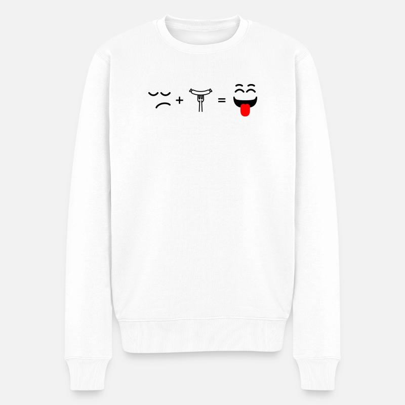 visage triste manger de la saucisse et heureux - Pull Premium bio Homme - blanc