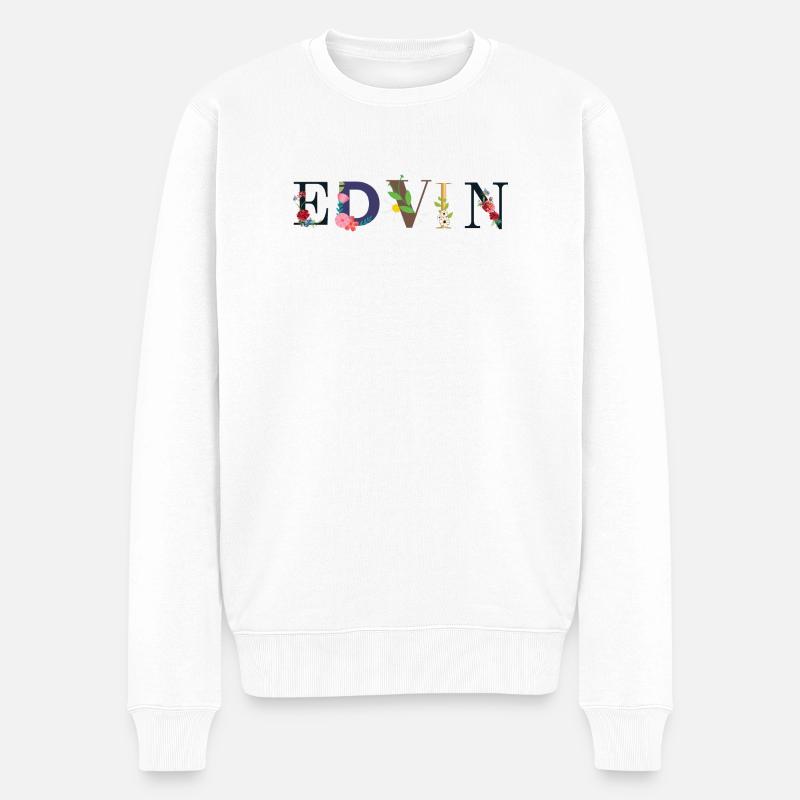 EDVIN Name mit Blumen geschmückt - Männer Premium Bio Pullover - Weiß