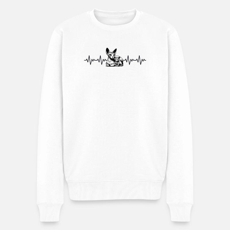 Sphynx Cat ECG Battement de cœur - Pull Premium bio Homme - blanc