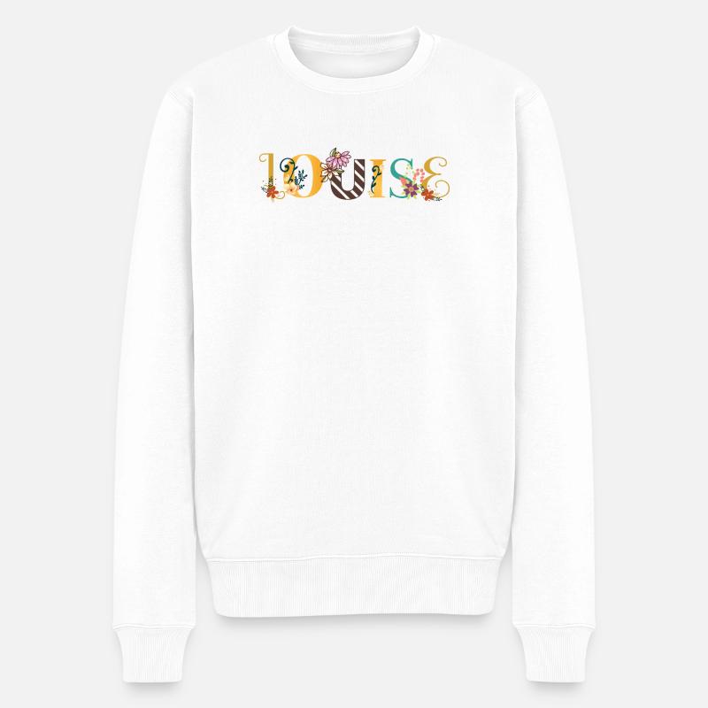 Art du nom LOUISE avec des fleurs brodées - Pull Premium bio Homme - blanc