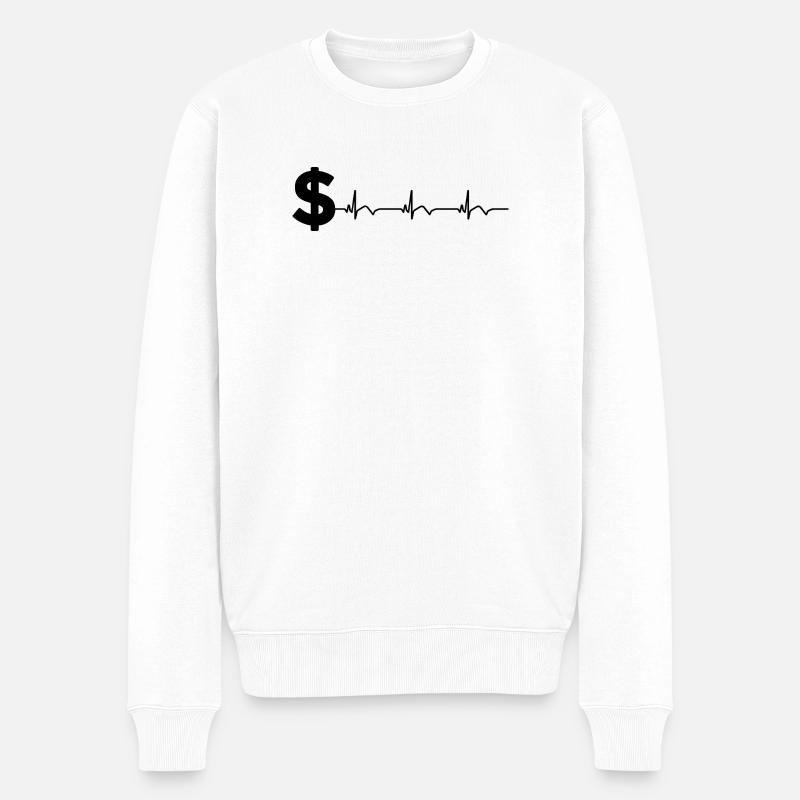 Signe dollar $ ECG Battement de cœur - Pull Premium bio Homme - blanc