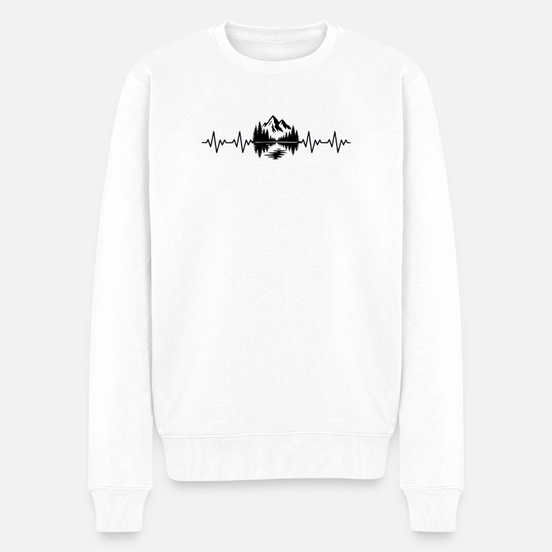 Berge EKG Herzschlag - Männer Premium Bio Pullover - Weiß