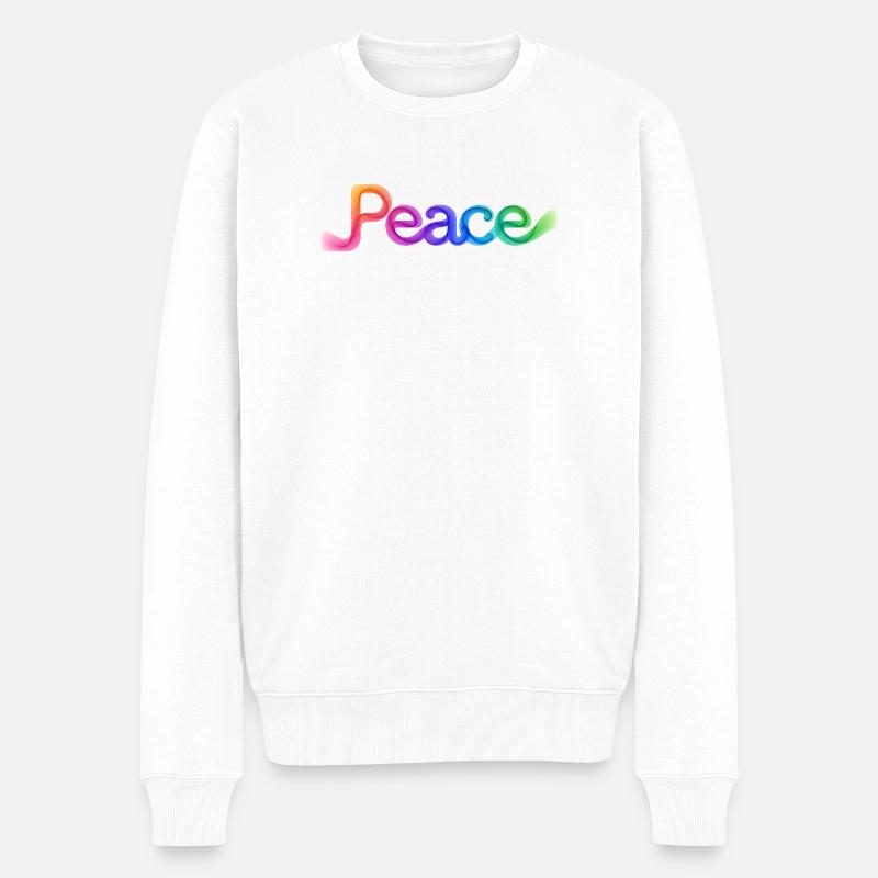 Farbige Peace-Schrift im Pfeildesign - Männer Premium Bio Pullover - Weiß