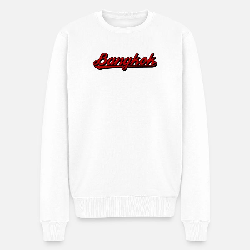 Bangkok Script Neon Red - Männer Premium Bio Pullover - Weiß