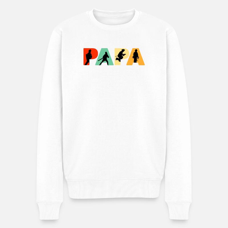 Papa Pompier, Pompier Rétro, Héros Papa - Pull Premium bio Homme - blanc
