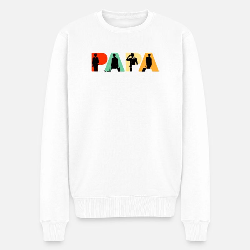 Pilot Papa Aviation Airplane Silhouette - Männer Premium Bio Pullover - Weiß
