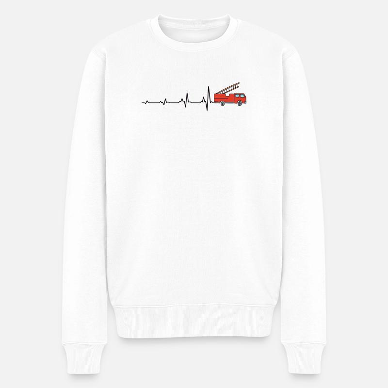 Feuerwehr Herzschlag Feuerwehrmann Feuerwehrauto - Männer Premium Bio Pullover - Weiß
