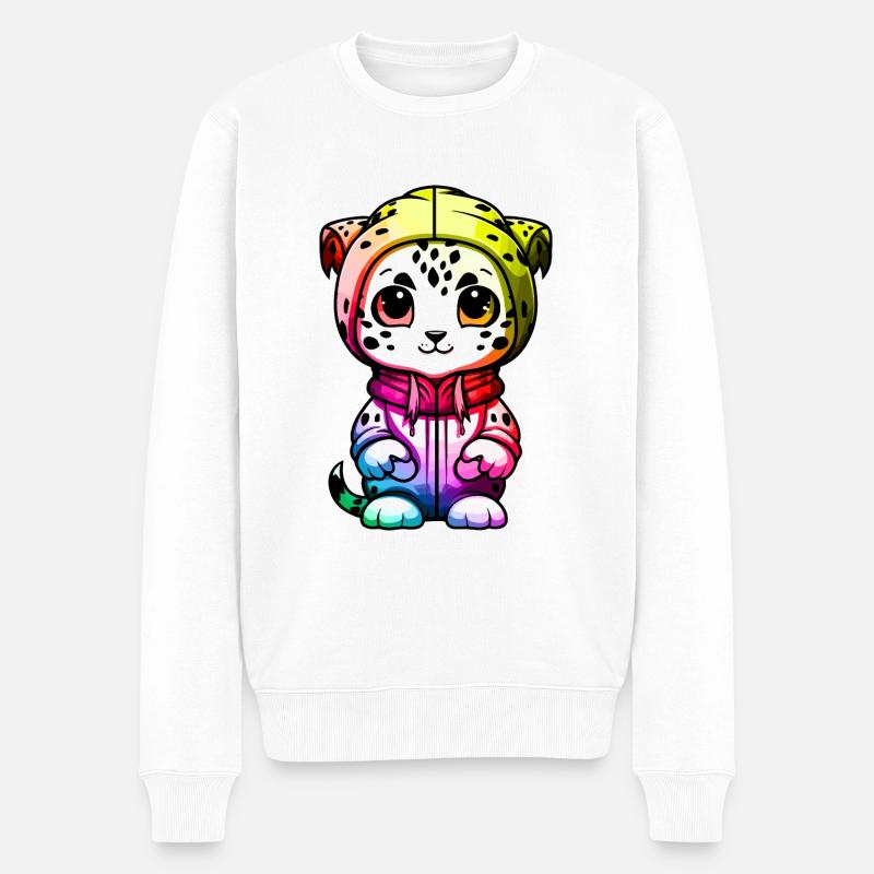 Schneeleopard Winter leopard Tier - Männer Premium Bio Pullover - Weiß