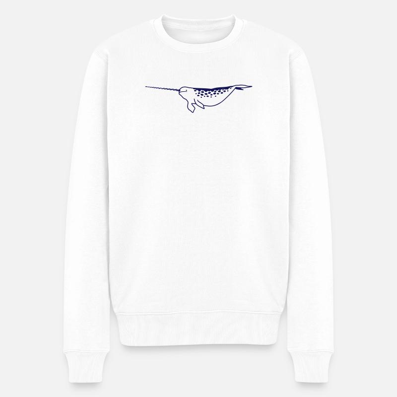 Narwal Meeres-Einhorn Design - Männer Premium Bio Pullover - Weiß