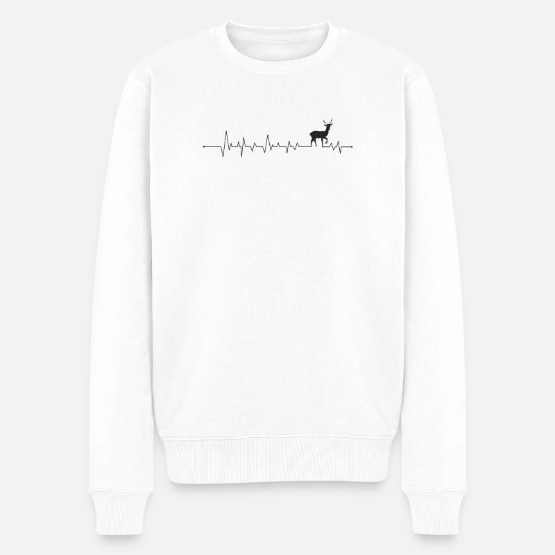 Hirsch-Herzschlag - Männer Premium Bio Pullover - Weiß