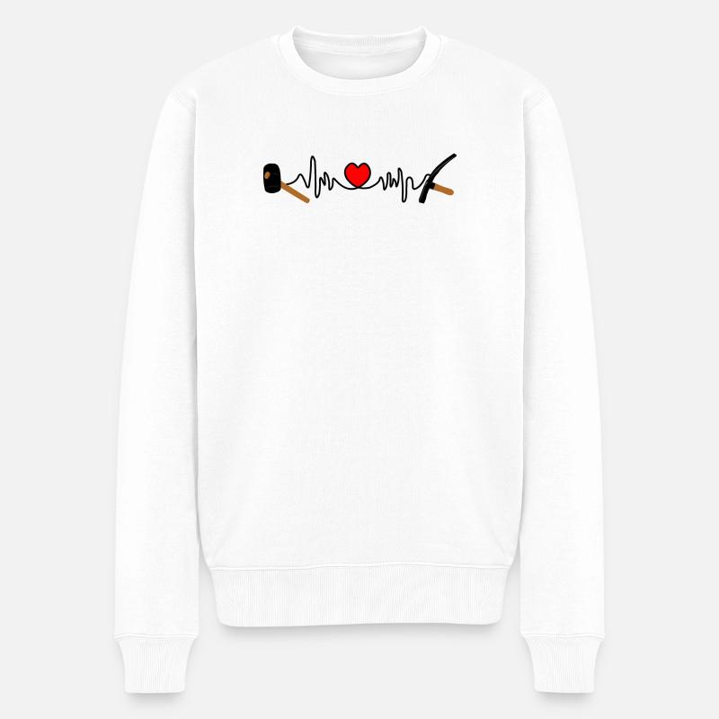 Pflaster-Cardio-Hartschlag mit rotem Herzen, - Männer Premium Bio Pullover - Weiß