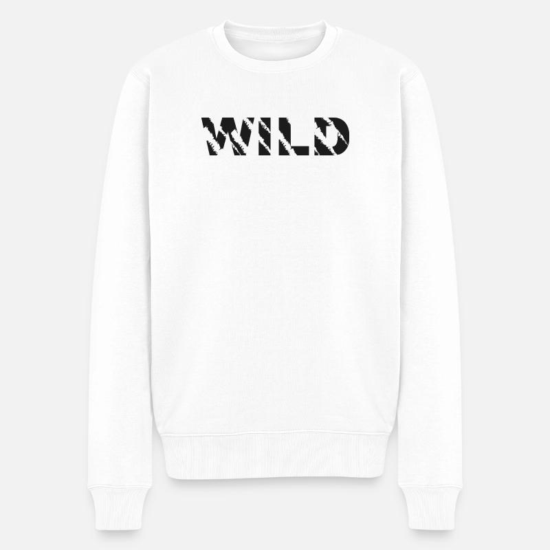 WILD Grunge Typo Motiv - Männer Premium Bio Pullover - Weiß