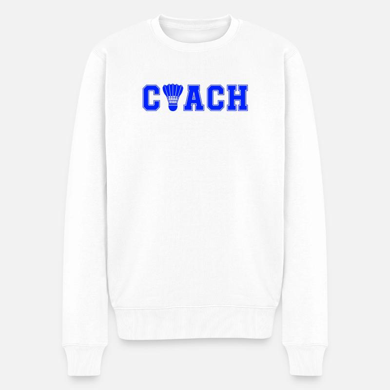 Coach Badminton Emblem - Männer Premium Bio Pullover - Weiß