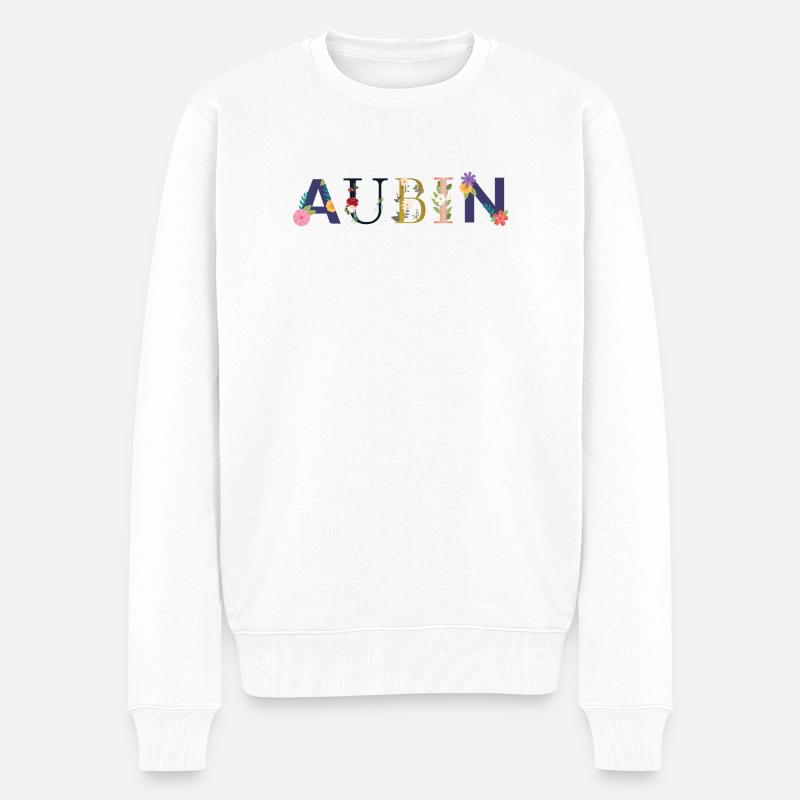 AUBIN Name mit Blumen geschmückt - Männer Premium Bio Pullover - Weiß