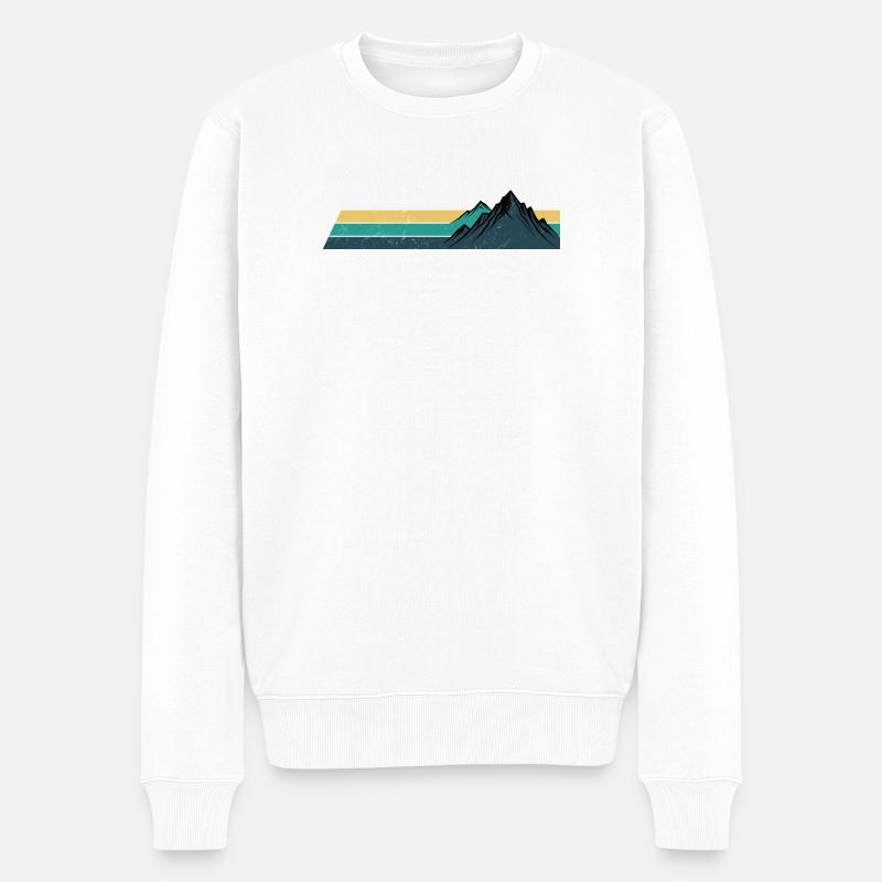 Rétro montagne coucher de soleil rayures - Pull Premium bio Homme - blanc