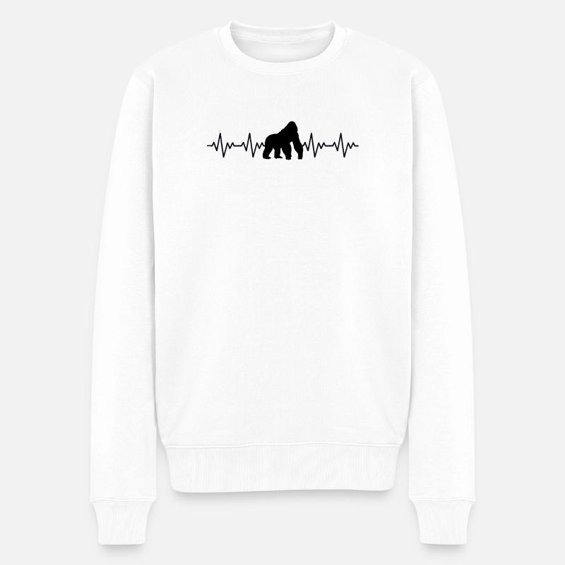 Gorilla EKG Herzschlag - Männer Premium Bio Pullover - Weiß